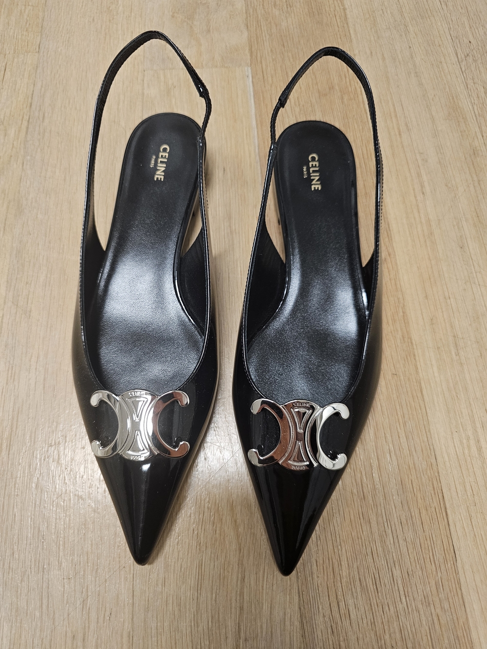 New Celine Alma Triomphe Black Leather Slingback Flat Size 8 - Picture 3 of 4